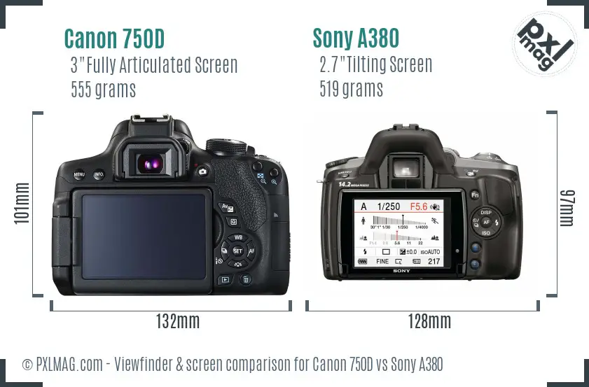 Canon 750D vs Sony A380 Screen and Viewfinder comparison