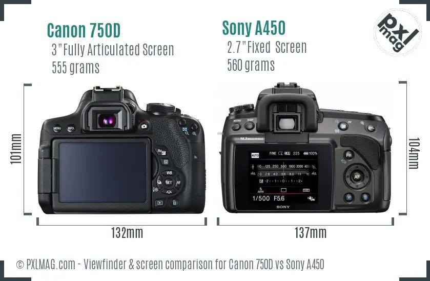 Canon 750D vs Sony A450 Screen and Viewfinder comparison
