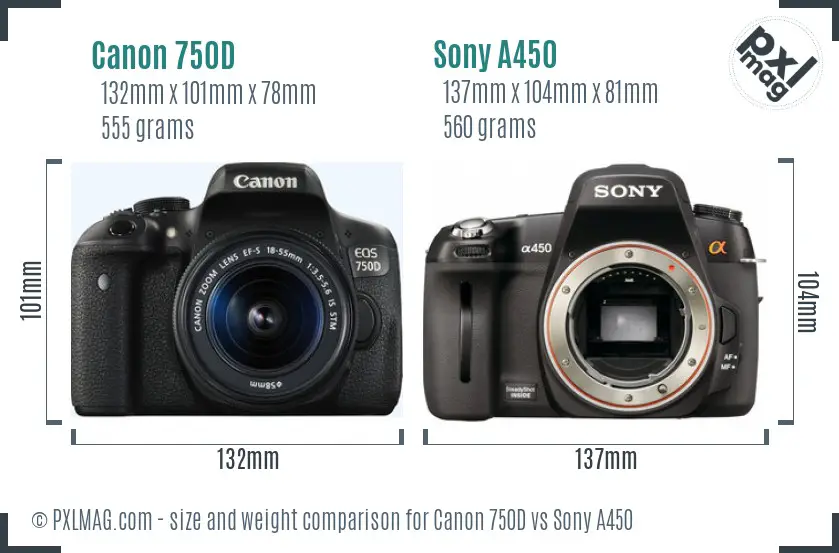 Canon 750D vs Sony A450 size comparison