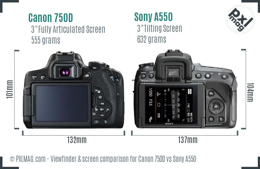 Canon 750D vs Sony A550 Screen and Viewfinder comparison