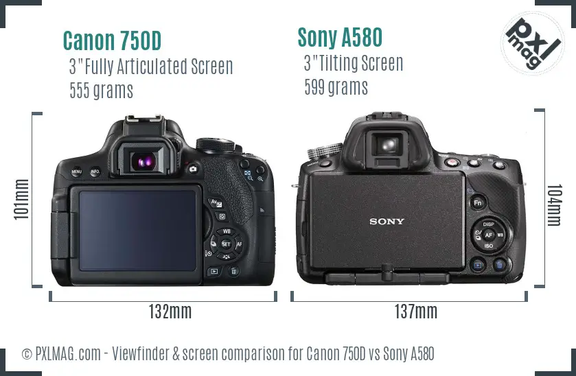 Canon 750D vs Sony A580 Screen and Viewfinder comparison