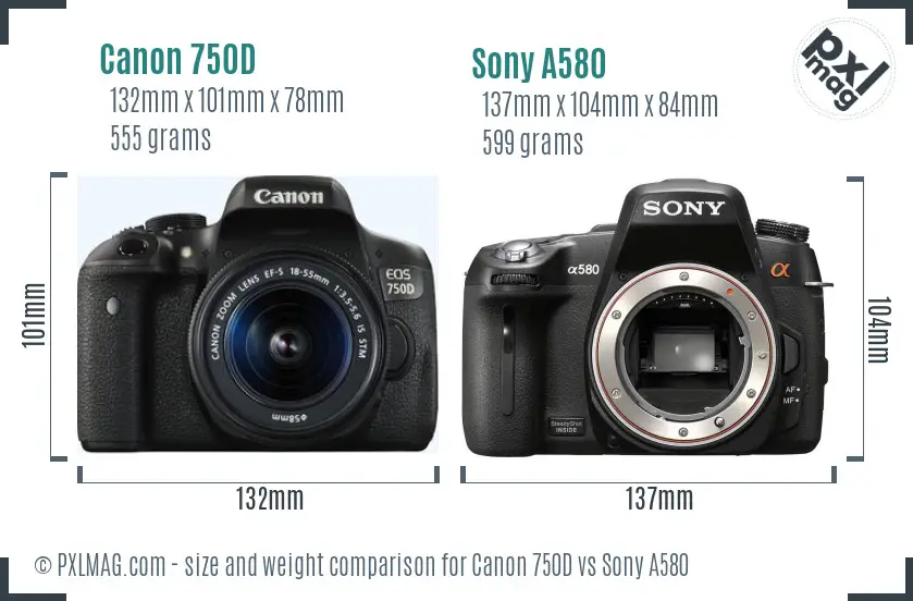 Canon 750D vs Sony A580 size comparison
