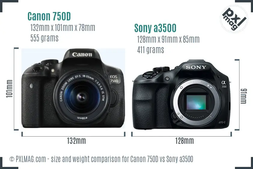 Canon 750D vs Sony a3500 size comparison