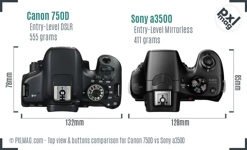 Canon 750D vs Sony a3500 top view buttons comparison