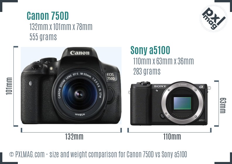 Canon 750D vs Sony a5100 size comparison