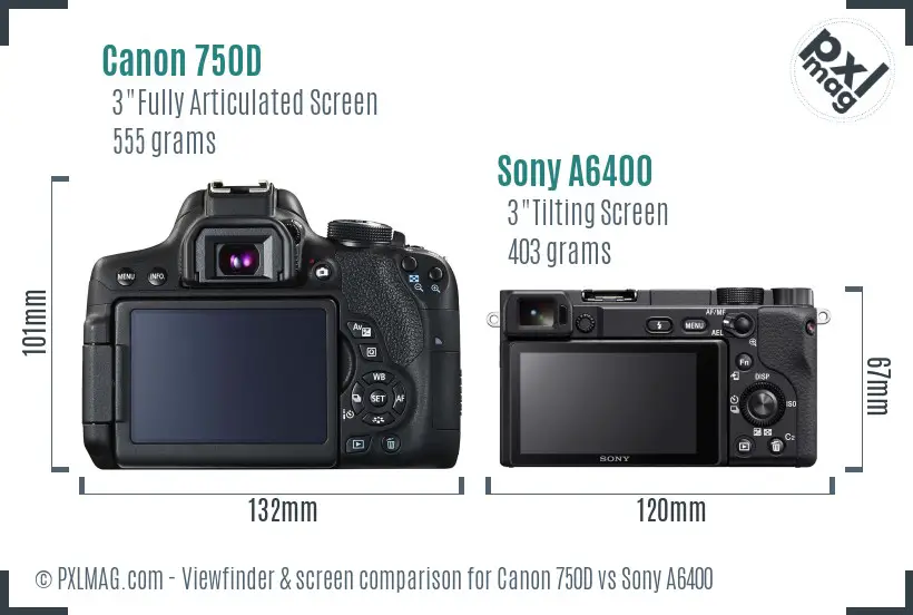 Canon 750D vs Sony A6400 Screen and Viewfinder comparison