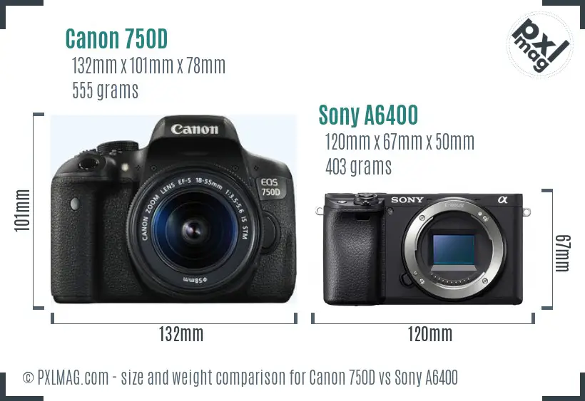 Canon 750D vs Sony A6400 size comparison