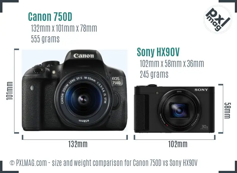 Canon 750D vs Sony HX90V size comparison