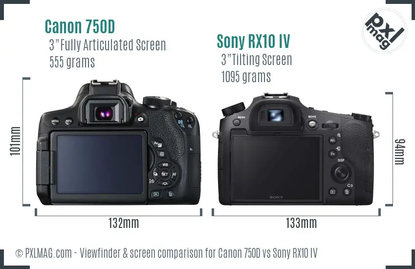 Canon 750D vs Sony RX10 IV Screen and Viewfinder comparison