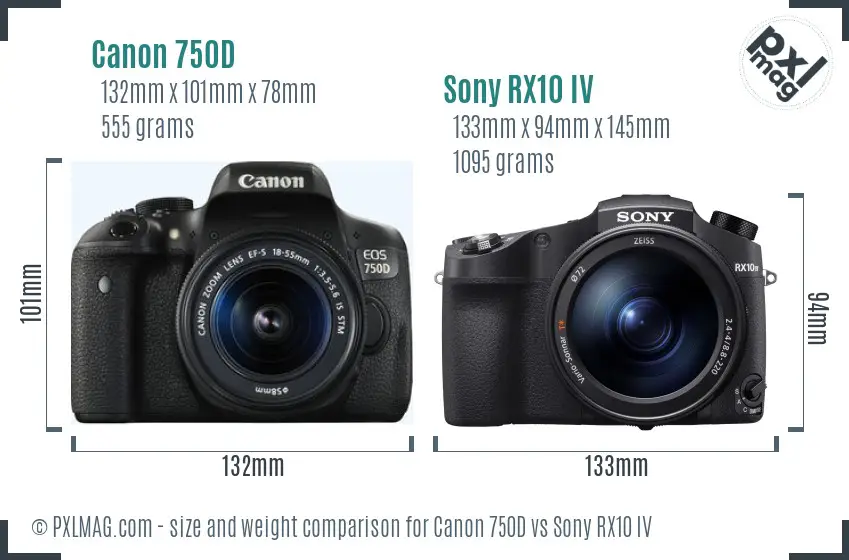 Canon 750D vs Sony RX10 IV size comparison