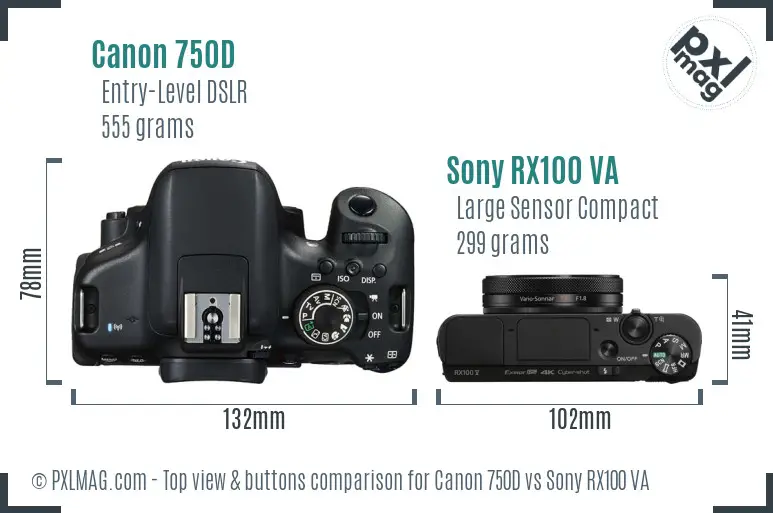 Canon 750D vs Sony RX100 VA top view buttons comparison