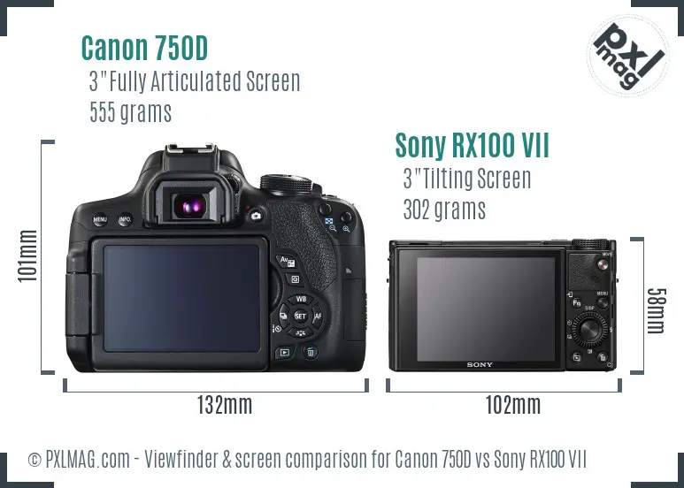 Canon 750D vs Sony RX100 VII Screen and Viewfinder comparison