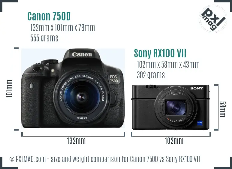 Canon 750D vs Sony RX100 VII size comparison
