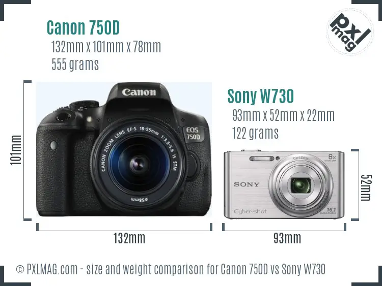 Canon 750D vs Sony W730 size comparison