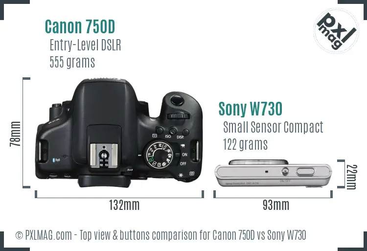 Canon 750D vs Sony W730 top view buttons comparison