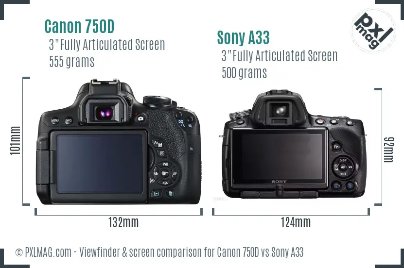 Canon 750D vs Sony A33 Screen and Viewfinder comparison