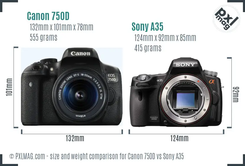 Canon 750D vs Sony A35 size comparison