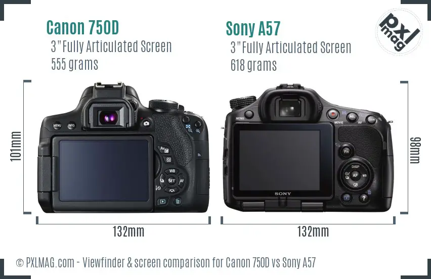 Canon 750D vs Sony A57 Screen and Viewfinder comparison