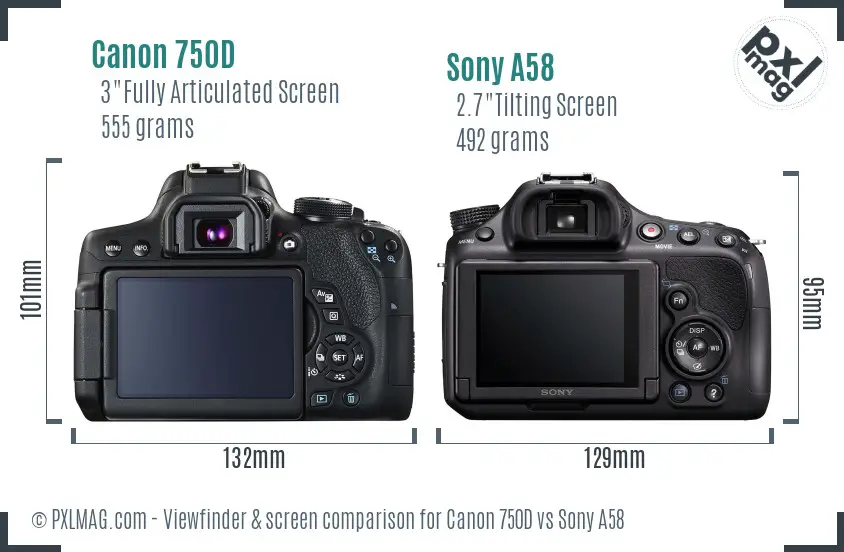 Canon 750D vs Sony A58 Screen and Viewfinder comparison