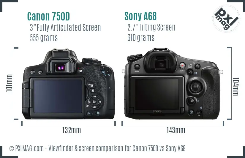 Canon 750D vs Sony A68 Screen and Viewfinder comparison