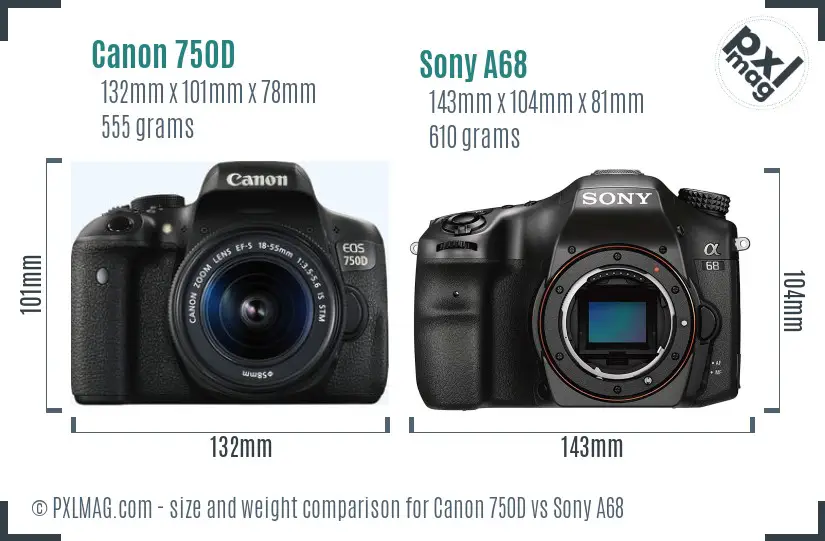 Canon 750D vs Sony A68 size comparison