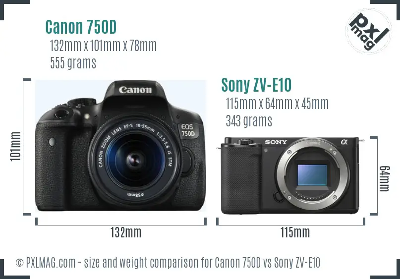 Canon 750D vs Sony ZV-E10 size comparison Canon 750D vs Sony ZV-E10 size comparison