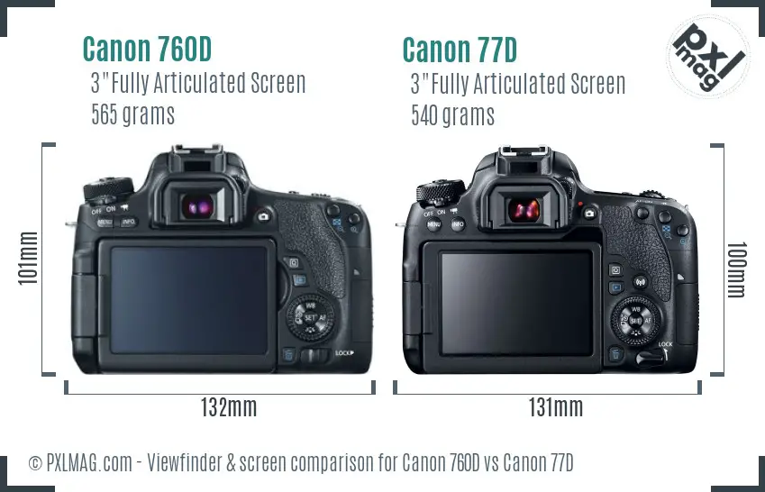 Canon 760D vs Canon 77D Screen and Viewfinder comparison