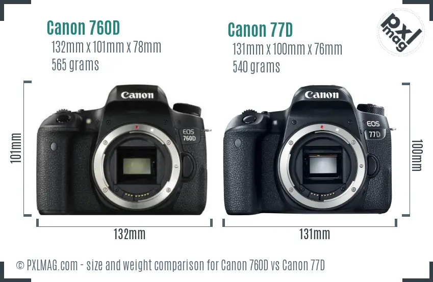 Canon 760D vs Canon 77D size comparison