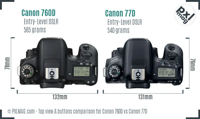Canon 760D vs Canon 77D top view buttons comparison