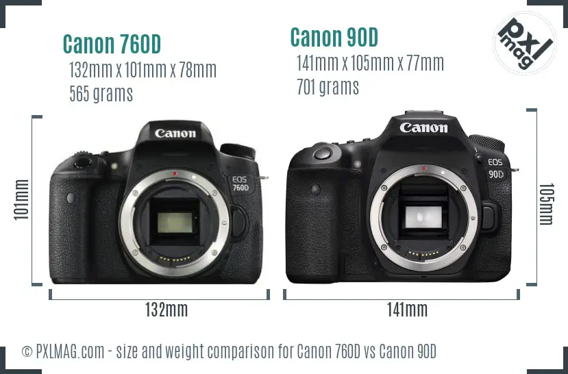 Canon 760D vs Canon 90D size comparison Canon 760D vs Canon 90D size comparison