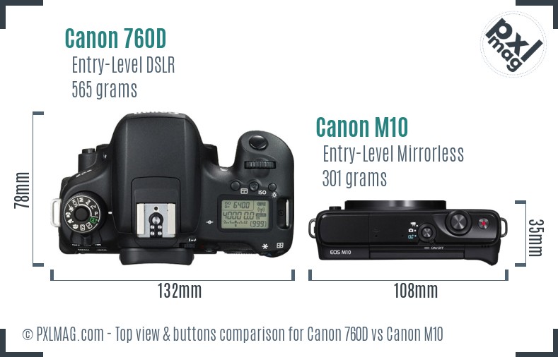 Canon 760D vs Canon M10 top view buttons comparison