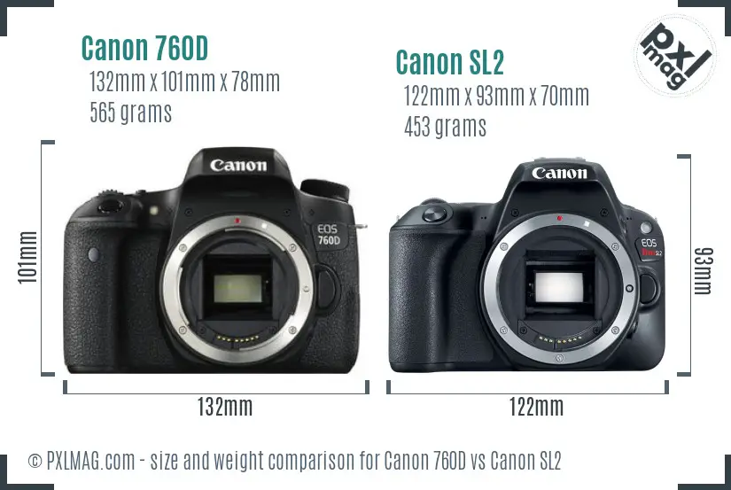 Canon 760D vs Canon SL2 size comparison
