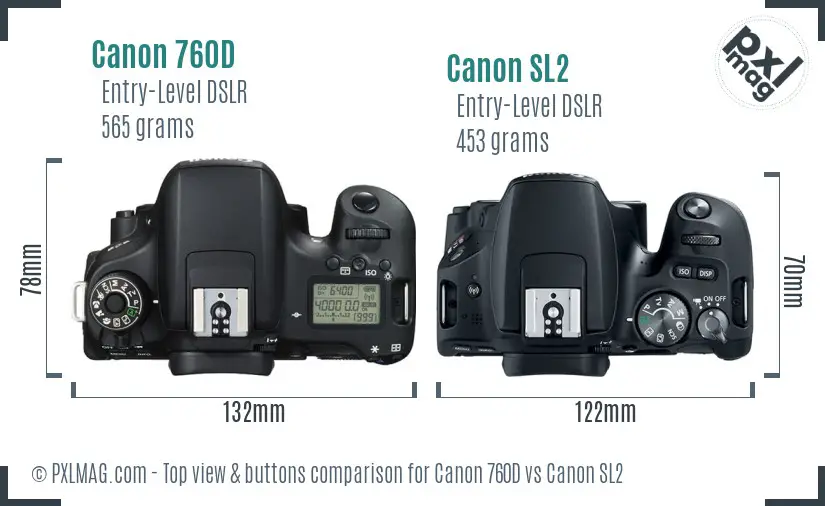 Canon 760D vs Canon SL2 top view buttons comparison