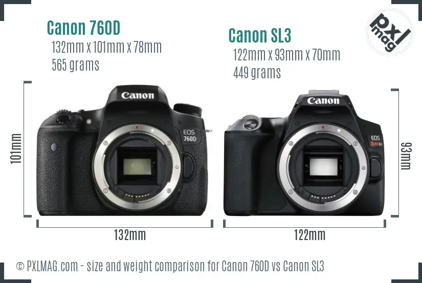 Canon 760D vs Canon SL3 size comparison