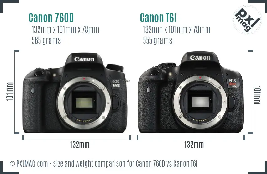 Canon 760D vs Canon T6i size comparison