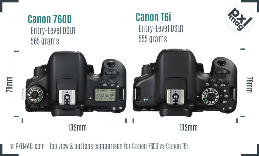 Canon 760D vs Canon T6i top view buttons comparison