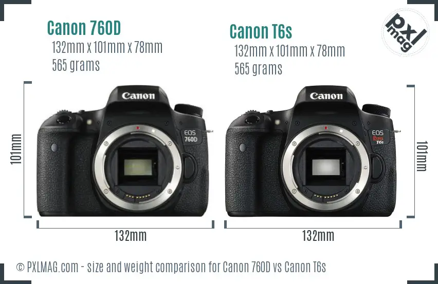 Canon 760D vs Canon T6s size comparison