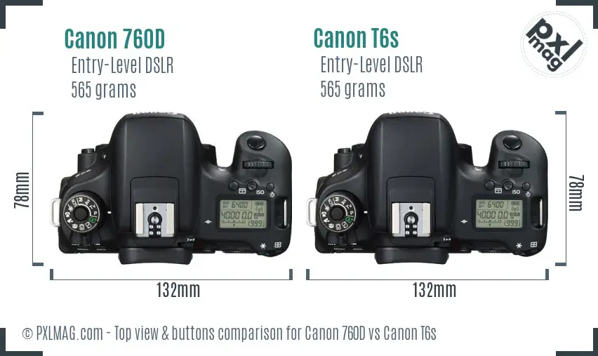 Canon 760D vs Canon T6s top view buttons comparison