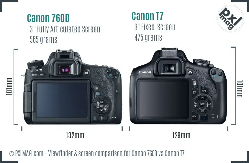 Canon 760D vs Canon T7 Screen and Viewfinder comparison