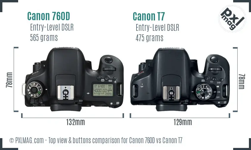 Canon 760D vs Canon T7 top view buttons comparison