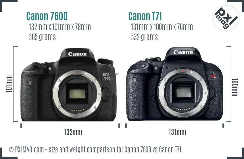 Canon 760D vs Canon T7i size comparison