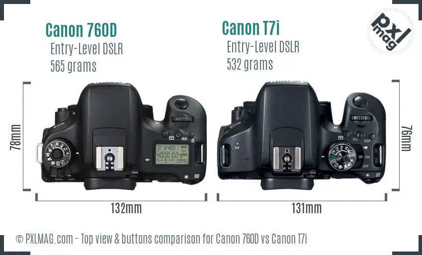 Canon 760D vs Canon T7i top view buttons comparison