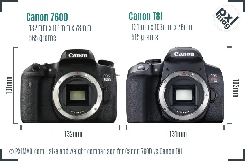 Canon 760D vs Canon T8i size comparison