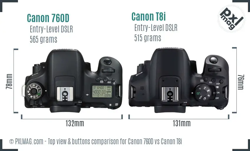Canon 760D vs Canon T8i top view buttons comparison