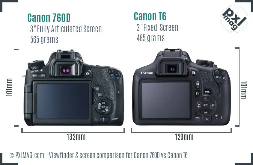 Canon 760D vs Canon T6 Screen and Viewfinder comparison