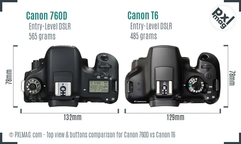 Canon 760D vs Canon T6 top view buttons comparison