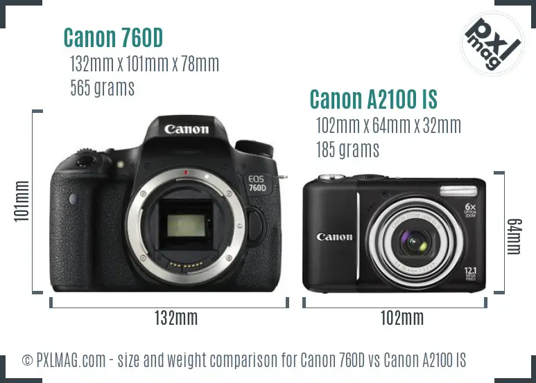 Canon 760D vs Canon A2100 IS size comparison