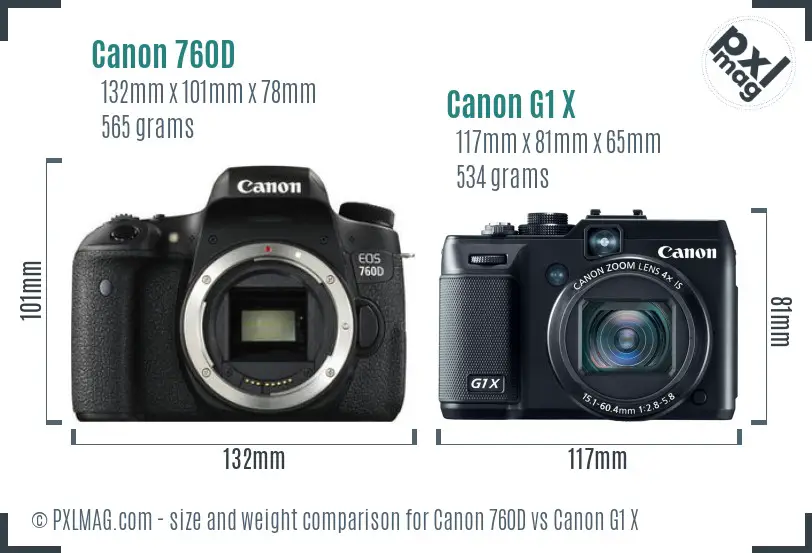Canon 760D vs Canon G1 X size comparison