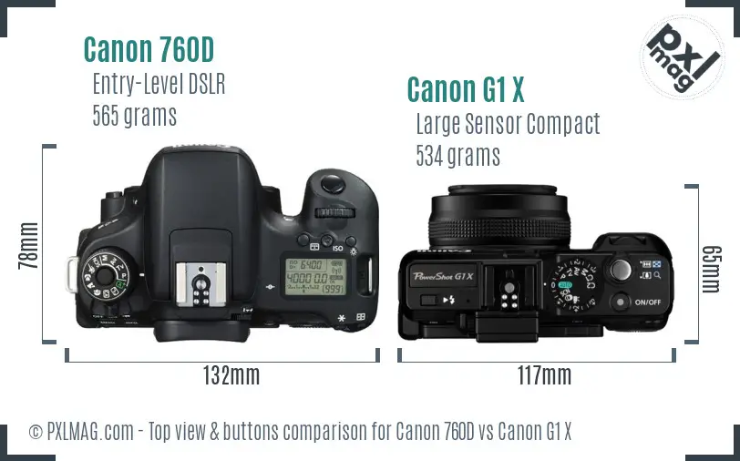 Canon 760D vs Canon G1 X top view buttons comparison