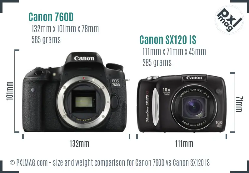 Canon 760D vs Canon SX120 IS size comparison